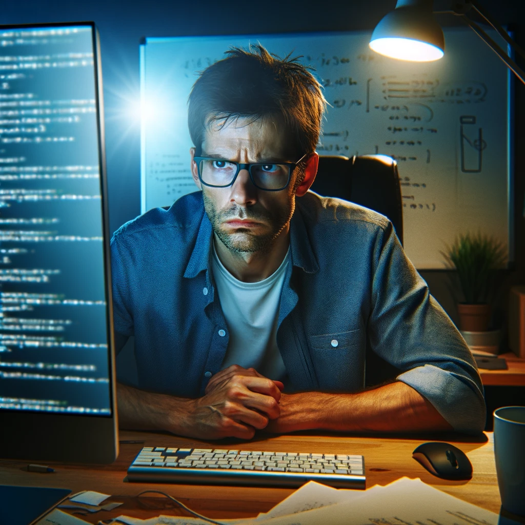 frustrated programmer looking at legacy php code.